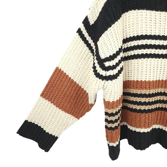 By Together Chunky Knit Cowl Neck Striped Sweater Womens Size S/M Oversized - Picture 10 of 13